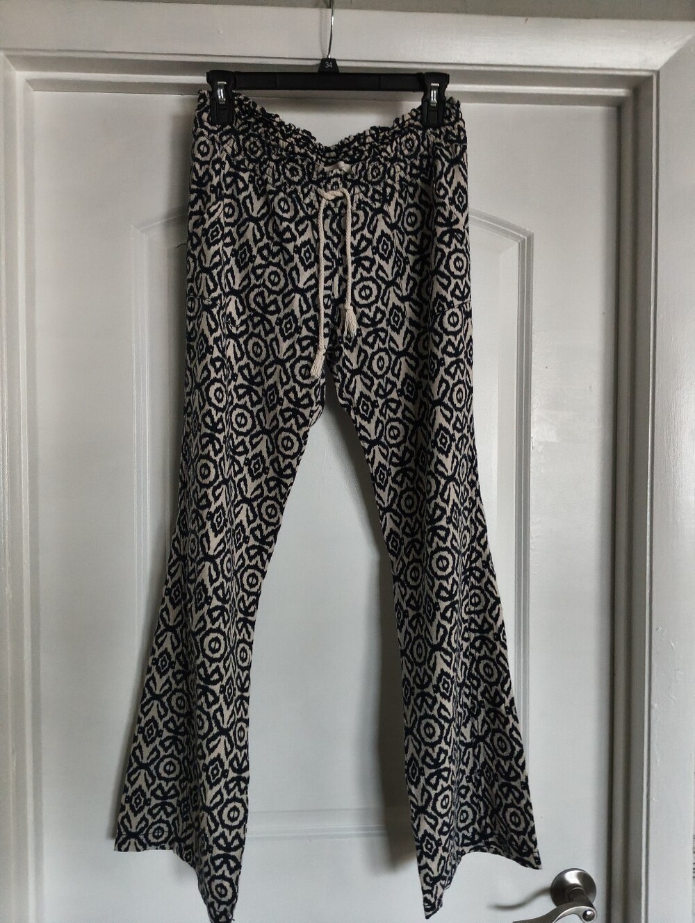 Retro Boho Geo Print Flare Lounge Pants – Elastic Waist